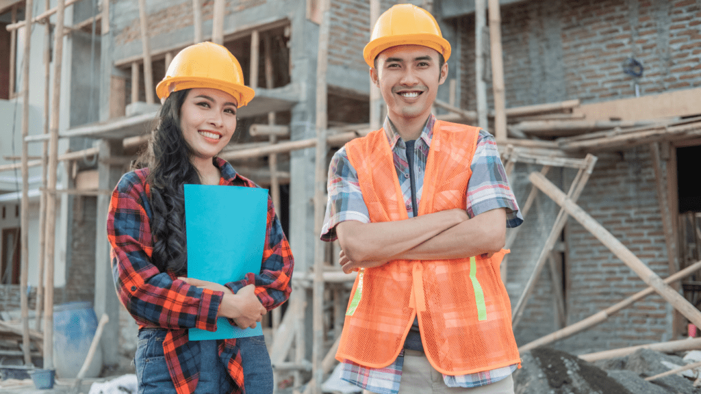 Men and women on the construction site