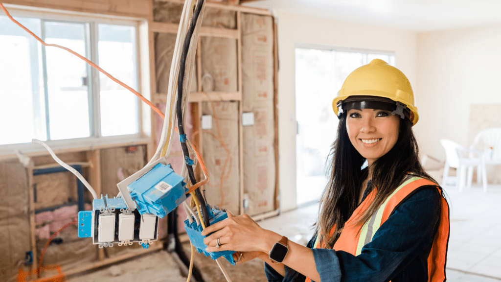 Woman checking electrical wirings 